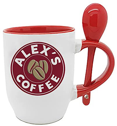 Giftme Personalised with Any Name Costa Unique Spoon Ceramic Mug Coffee Tea Mug. (Red Spoon)