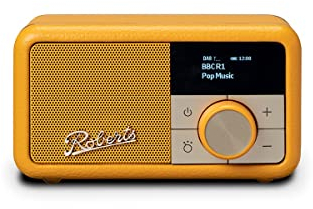ROBERTS Radio Revival Petite - Radio Portable compacte avec Dab+/FM/Bluetooth, 20 h d'autonomie, entrée auxiliaire, radiateur Passif, Jaune Soleil