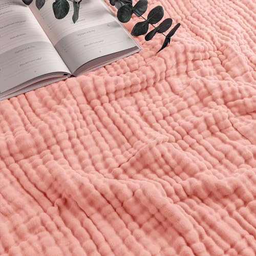 Musselin-Decke für Erwachsene, extra groß, 228,6 x 167,6 cm, 6-lagig, kühlende Baumwolle, weich, atmungsaktiv und warm, Überwurf für Schlafzimmer, Wohnzimmer-Couch (Spitze Rosa, Twin – Musselin)