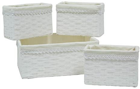 CAJONERAS DE TIRAS DE PAPEL BLANCA CON TELA BLANCA SET DE 4. Bandejita de papel almacenaje. Bandeja utensilios baño. Bandeja de papel lotes de productos(36*26*15 / 25*11*15 / 25*11*15 / 25*11*15)
