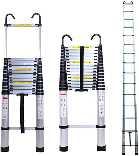 6,2m Mehrzweckleiter Teleskopleiter mit Abnehmbarem Haken Hochwertiges Aluminium Ausziehbare Klappleiter Anti-Rutsch für Hochklettern/Büro/Loft Haushaltsleiter 150kg Belastbarkeit