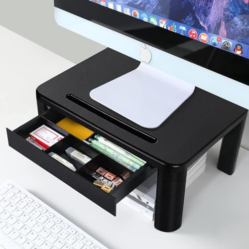 KOADOA Monitor Stand with Drawer - Laptop Stand for Desk, 4 Height Adjustable Monitor Riser and Cellphone Holder, Computer stand for Printer, Notebook, Home, Office