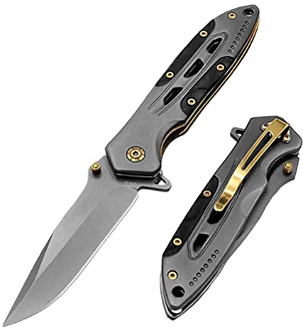 Jos Couteau de poche utilitaire de collection - Outil à main EDC avec poignée G10 et lame en acier 440C, couteau pliable en acier inoxydable