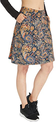 Westkun Damen Tennisrock Knielang Activewear Röcke Wanderrock Sport Tennis Skort mit Tasche Hoher Taille Sportrock Sommer Skorts Röcke Colored Paisley L
