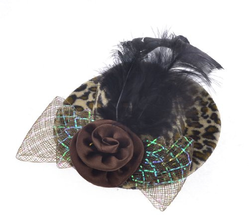 Ruilogod Lady Brown Flower Bowknot Leopard Print Mini Hut Alligator Haarspange