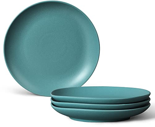 fanquare Lot de 4 Assiettes Plates en Porcelaine Vert Mat, 25.5cm Assiettes à Steak Grand de Cuisine, Service de Vaisselle Japonais