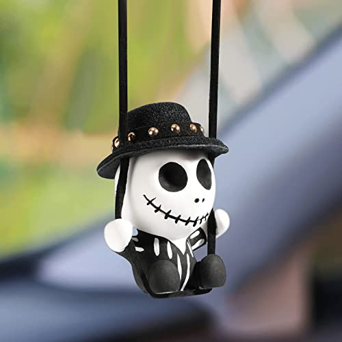 Süße Schwingender Totenkopf Dekor,Auto Anhänger Swinging Skelett mit Hut,Halloween Fliegende Geist Hänge Ornament,Car Accessories Auto Rückspiegel Innen Dekor Spiegel Charms Zubehör,Lustige Geschenke