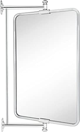 TEHOME Chrome Rounded Rectangle Pivot-N-View Bathroom Vanity Mirror Rotating Tilting Mirror Corner Vanity, 14 x 22''