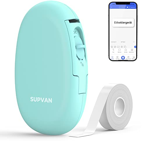SUPVAN E10 Etikettendrucker mit wasserdichte Etiketten selbstklebend (15 mm x 6 m), tragbares Etikettiergerät Bluetooth geeignet für das Home-School-Büro, azurblau