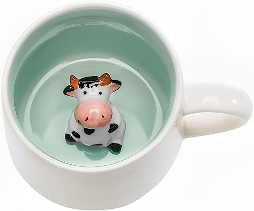VANUODA Cute Cow in Mug, Graduation Valentines Mothers Fathers Day Easter Christmas Gifts for Women Mum Her Wife Grandma Gir Boy Kids Teacher Friend, Birthday Present, 3D Animal Tea Cup,Coffee Mugs