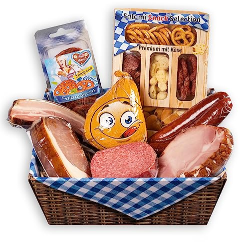 WURSTBARON® Geschenkbox Bayern, Geschenkpaket mit Salami, Schinken und Speck, Wurstpaket mit ca. 1,1 kg