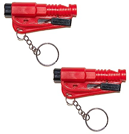 The Jungle - Porte-clés de Secours 3 en 1 - Brise Vitre, Coupe-Ceinture de Sécurité, Sifflet de Survie - Efficacité Prouvée, Rouge, 2 Unités