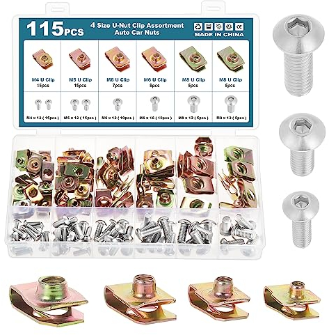 HSEAMALL 115PCS U Clip dado con vite Kit di assortimento, Auto clip di fissaggio universale auto montaggio clip rivetti per paraurti cruscotto pannello porta interno