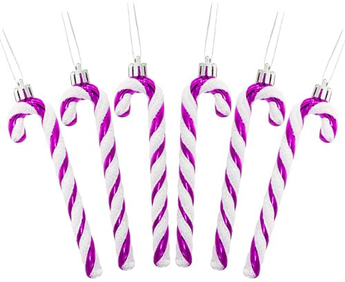 No-Hell 6 PCS Christmas Candy Cane Decoration, Glitter Plastic Candy Cane Christmas Tree Decoration, Hot Pink Christmas Decorations for Xmas Party Supplies (Hot Pink&White)