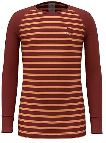 Odlo Kinder Funktionsunterwäsche Langarm Shirt mit Streifen Print Active WARM ECO, Spiced Apple - live Wire, 104