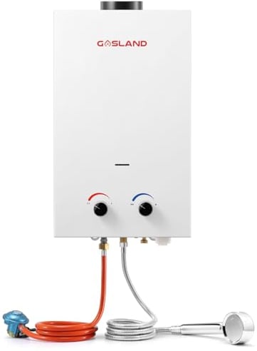GASLAND BS264 - Scaldabagno a gas da 10 l, 30/37 mbar, scaldabagno a propano senza serbatoio, caldaia istantanea a gas GPL per camper, campeggio, doccia, lavaggio cavallo