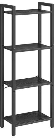 VASAGLE Regal, Bücherregal, Standregal, DVD-Regal, mit 4 Ebenen, Büroregal, offene Ablagen, für Büro, Wohnzimmer, Schlafzimmer, Küche, 24 x 40 x 107 cm, ebenholzschwarz-tintenschwarz LLS099B56