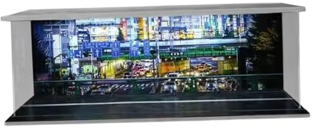 Amagogo Maßstab 1:64 Parkplatz LED-Vitrine Sammlerstücke Aufbewahrungsbox Simulation Straßenszene für Modellautos Diorama-Sammlung, Stadtzentrum