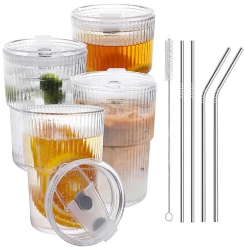 Realway - Bicchieri in plastica infrangibile, con coperchio e cannuccia, 482 ml