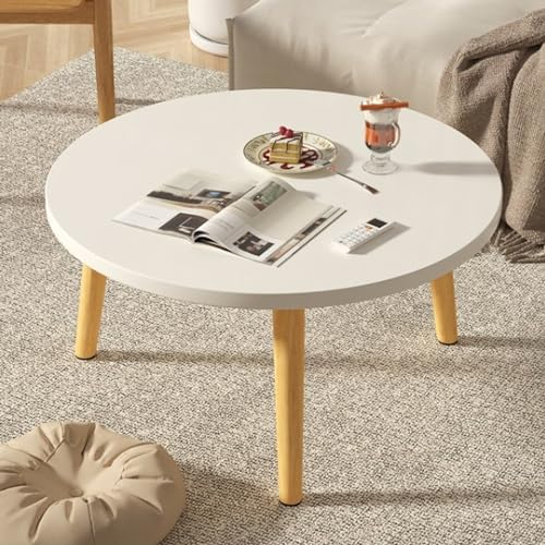 Tuelaly Kleiner Runder Couchtisch aus Holz - Nordischer Stil, Wasserdicht, Weiß, Durchmesser 60 cm, Höhe 50 cm