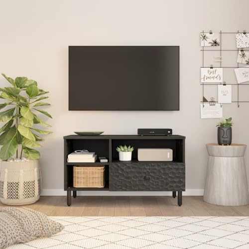 Gecheer Meuble TV, meuble TV de salon, table pour télévisions, meuble TV en bois massif de manche noir 80 x 33 x 46 cm