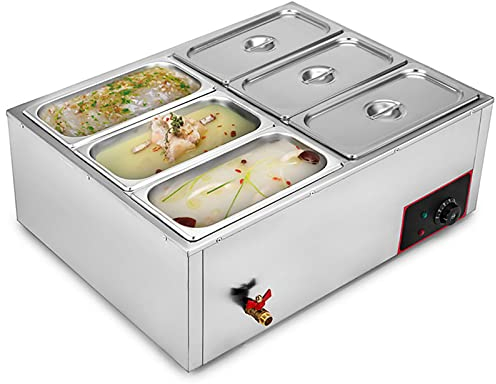 PASPRT Scaldavivande Commerciale a 6 pentole per Feste, scaldavivande a Buffet a bagnomaria in Acciaio Inossidabile Tavolo a Vapore Scaldavivande Elettrico da 7 Litri