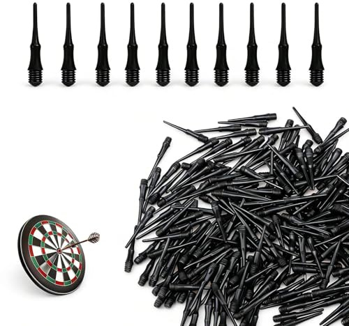 HERKINDNESS Pack of 200 Plastic Dart Tips, Black Dart Tips, Soft, 2BA Screws Soft Dart Tips, Not Easy to Break and Bend, Soft Tips for Dart Sports Enthusiasts