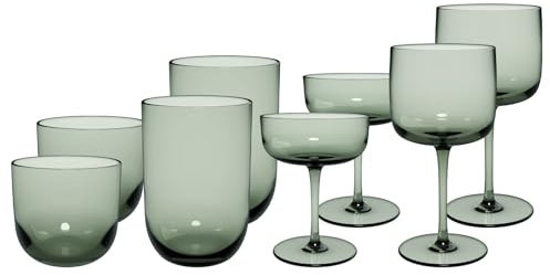 Villeroy & Boch like. by Like Sage Lot de 8 verres à vin (350 ml), coupelles à champagne (190 ml), verres à eau (370 ml), verres à long drink (450 ml), verre cristal vert