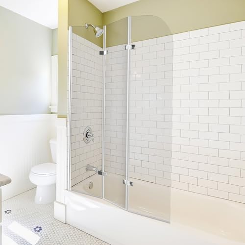 Fiqops Duschwand für Badewanne, 120x140cm 3-Teilig Faltbar Duschwand Badewanne,mit 6mm ESG Sicherheitsglas,Badewannen Duschwand (Silber Transparent),Glas Badewannenwand mit Badewannenaufsatz