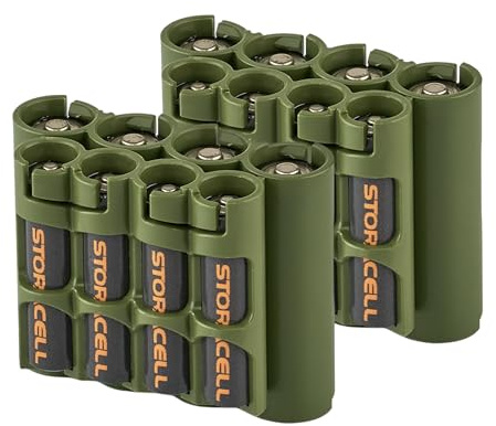 Storacell AA + AAA Combo Battery Storage Caddy (2 Pack), Black, Holds 4 AA + 4 AAA Batteries (Not Included)