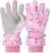 HNGEMSY Handschuhe Kinder Winter Schneehandschuhe Skihandschuhe für 2-13 Jahre Mädchen Jungen PU Palme Wasserdicht Winddichte Warm Fleece Winterhandschuhe (Rosa, S)