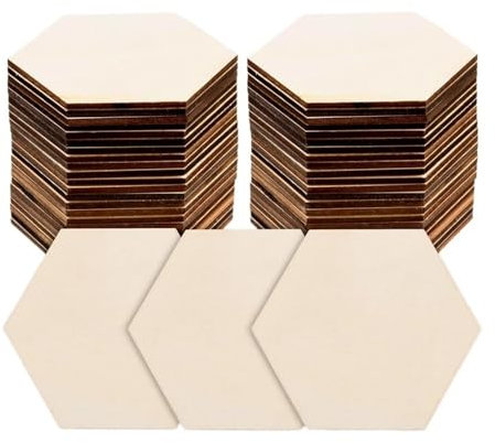 YXYFA Lot de 50 découpes hexagonales en Bois Brut de 8 cm, pièces hexagonales en Bois Vierges, for Bricolage, Artisanat, sous-Verre, Art Mural, décoration d'intérieur