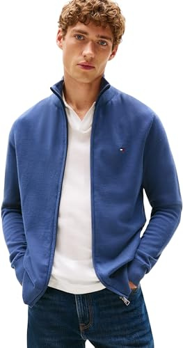 Tommy Hilfiger Men’s Essential Cotton Stand Collar Jumper with Zip, Blue (Aegean Sea), S