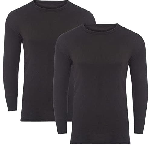Style Lockers® Pack of 2 Mens Thermal Long Sleeve Base Layer Top - Adults Winter Ski Inner Vest Warm Underwear T-Shirts - Quick Dry Undershirt for Outdoor Sports Running (Black, 5X-Large)