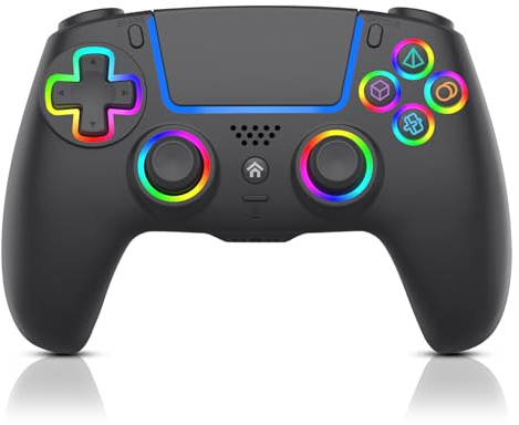 SWCTIM PS5 Controller Wireless,Kompatibel mit PS5 Pro/Slim/PC,Schwarz | Wireless Controller mit 7 RGB LED Licht,Doppelter Vibration,Makro/Turbo Funktion,6-Achsen Gyro Sensor,3.5mm Kopfhörerbuchse