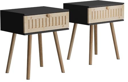 Vicco Nachttisch Holk, Nachtkommode, Anthrazit/Kiefer, 40 x 47 cm 2-er Set