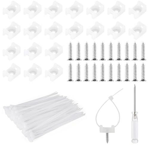 HavaCue 500 PCS Fixations de Serre-Câbles, Attaches de Câble avec Base de Montage d'Attache-Zip, Vis et Tournevis, Colliers de Serrage en Nylon pour Fixation et Organisation