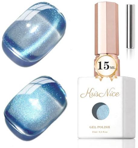 KRISNICE 0.5 OZ Cat Eye Gel Polish with Magnet 15ML Holographic Glitter Shimmer Translucent Jelly Color Magnetic Nail Polish Salon DIY at Home (MY002)