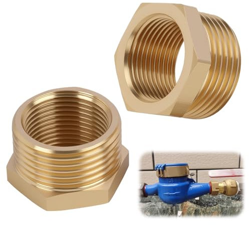 2 Pièces Réducteurs en Laiton Adaptateur 1 à 3/4 Pouces (AG Ø 32.5mm x F Ø 25mm), 3/4 BSP femelle à 1 BSP mâle réducteur en laiton douille hexagonale raccord de tuyau fileté