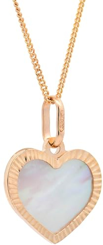 Halskette Anhänger Herz Perlmutt mit 1,1mm Goldkette 585-14 Karat Gold, Kettenlänge:36 cm Kindergröße