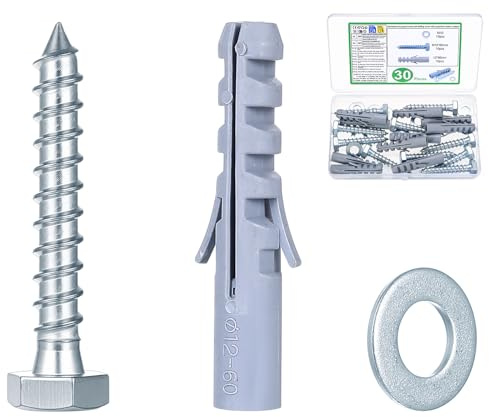 10 Sets Schwerlastdübel Schrauben Set, M10 x 60 mm Sechskantschrauben Dübel Set, Betonschrauben und Dübel Sets, Universaldübel Spreizdübel Langschaftdübel für TV Wandhalterung