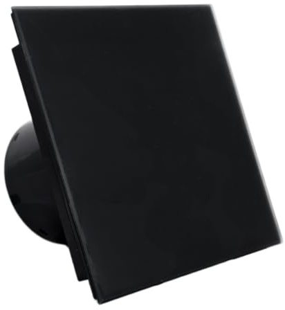 Vlano EOS 100 BK Badlüfter mit Matt Glasfront, Standard, Rückschlagklappe, 100 m³/h, 25 dB, Schwarz, LED-Beleuchtung, IP45, Raumlüfter, Abluftlüfter, 100 mm