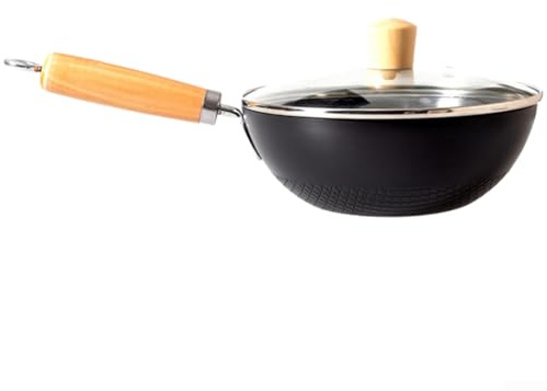 Mini wok, 20 cm, style japonais non enduit, petit wok chinois pour cuisinière à induction (B-24 cm)