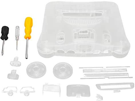 MYANEYPUO Retro-Videospielkonsolen-Ersatzschale, durchscheinende weiße N64-Schutzhülle, hochwertiges ABS-Material mit Montageschraubendreher und Logo-Aufkleber, perfekte Passform für alle