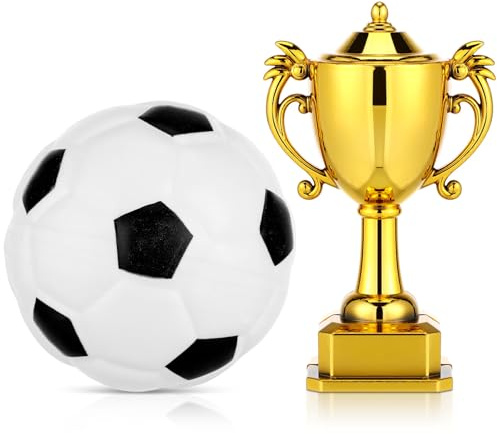 SEWACC Mini Soccer Ball and Trophy Set Mini House Accessories for Dollhouse Decor Football Model Trophy Miniature Soccer Statue for Bedroom Living Room Kitchen Display