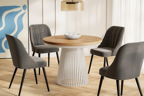 AlpiMeble Runder Esstisch Ausziehbar - Moderner Wohnzimmertisch und Küchentisch - Tisch mit Stabile Metallbeine - Durchmesser 100 cm - Farbe Craft - Kollektion Nero