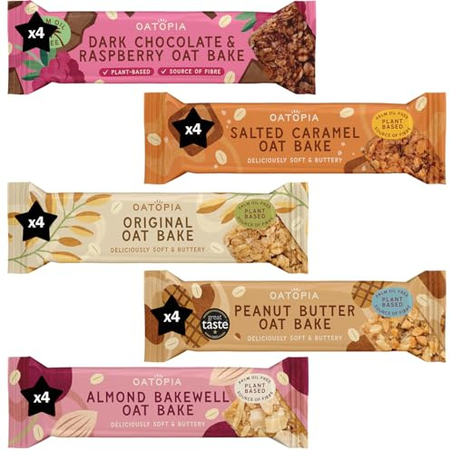 Oatopia Flapjack Bars Variety Multipack, 20 x 60g – 5 Flavours Soft Baked Oat Bars, Plant-Based Vegan Friendly Snack Bars, Breakfast bars, Source of Fibre & On-the-Go Snacks