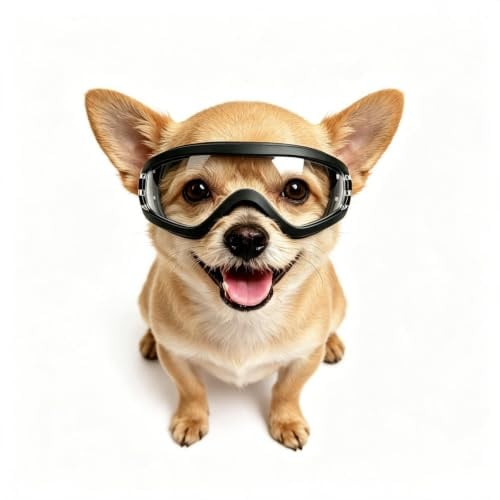Enjoying Klar Hundebrille Klein UV-Schutz, Sonnenbrille für Hunde Kleine Rassen, Anti-Nebel Winddicht Staubschutz, Welpen Fahrbrille Augenschutz, Verstellbare Bänder, Transparent