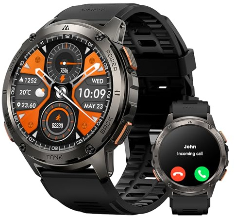 KOSPET TANK T3 Smartwatch，Impermeabile 5ATM & IP69K, Batteria Extra Large | Corpo in Acciaio Completo, Monitoraggio Frequenza Cardiaca e SpO2, 170+Modalità Sportiva, Compatibile Android & iPhone Nero