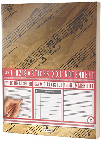 Mein Notenheft / 86 Seiten, 44 Blätter, 12 Systeme / Mit Register und Seitenzahlen / PR301 „Manuskript“ / DIN A4 Soft Cover